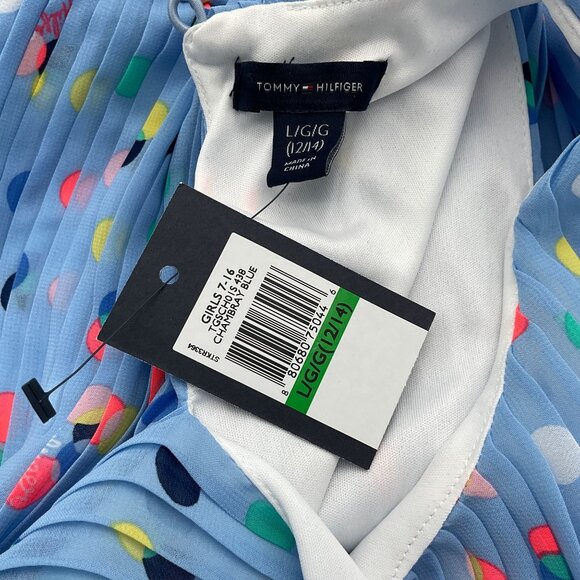 Tommy Hilfiger Girls Casual Chambray Dot Sidetail Sleeveless Dress L (12/14) NWT - Picture 7 of 10